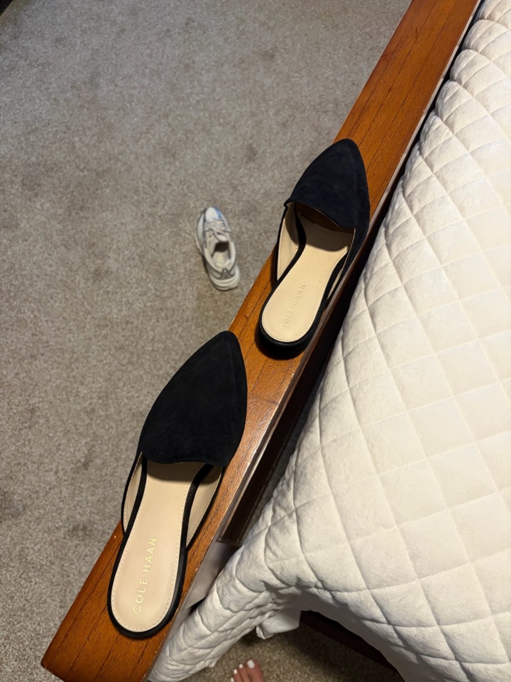 Cole Haan Black Suede Pointed D'Orsay Slip-On Flats